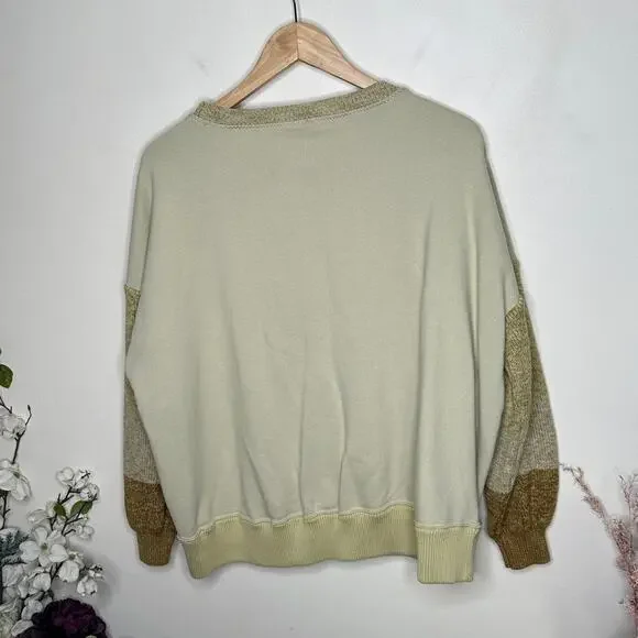 FREE PEOPLE Movement New Flow Sweatshirt Knit Sleeve Moss Khaki Sz M {C3} - Picture 6 of 9